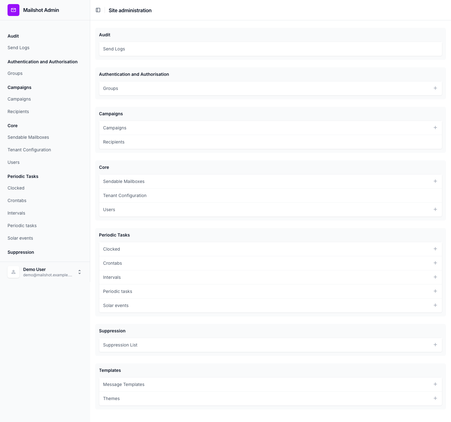 Admin dashboard after login