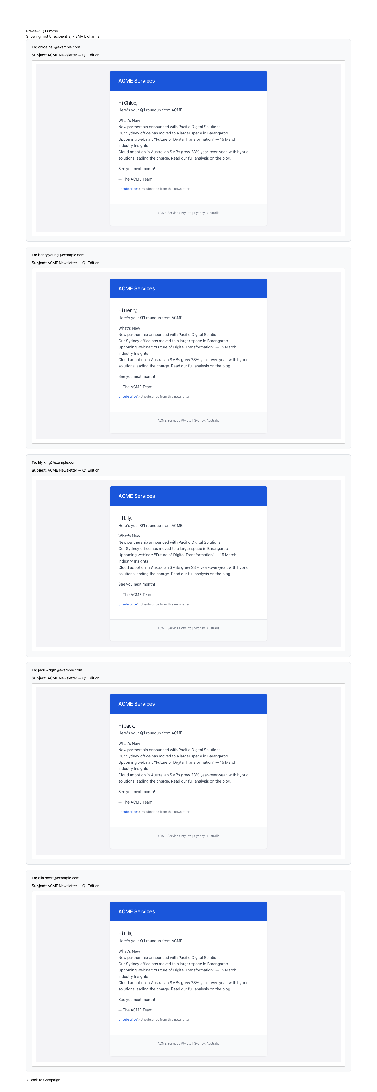Rendered themed email previews