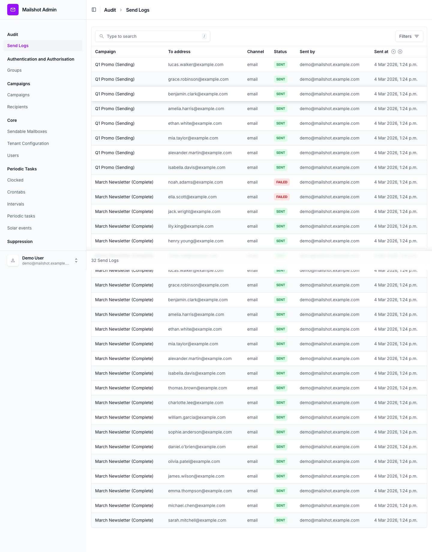 Send logs audit trail